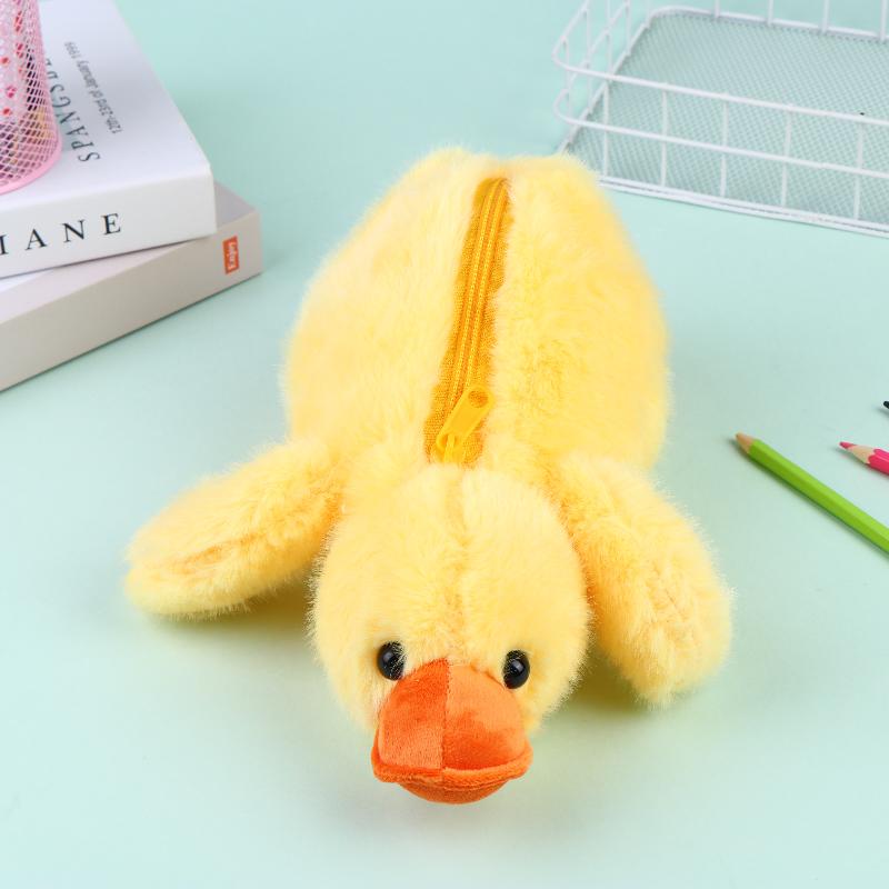 Cute Yellow Duck Plush Pencil Case Soft Stuffed Animal Pen Bag Multifunctional Pencil Case For Kids Students Stationery Gifts