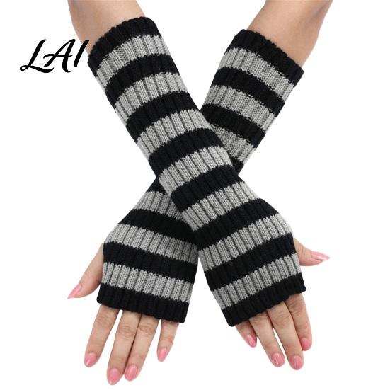 Fashionable Fall Arm Covers Striped Knitted Warmers for Women Fingerless Sleeves Soft Wrist Thermal Autumn Winter Fashion Accessories Girls