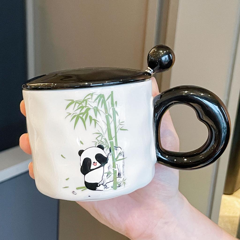 Becher mit Deckel Löffel Neuer Stil Damen Panda Tasse Souvenir Keramik Wasserbecher Kaffeetasse