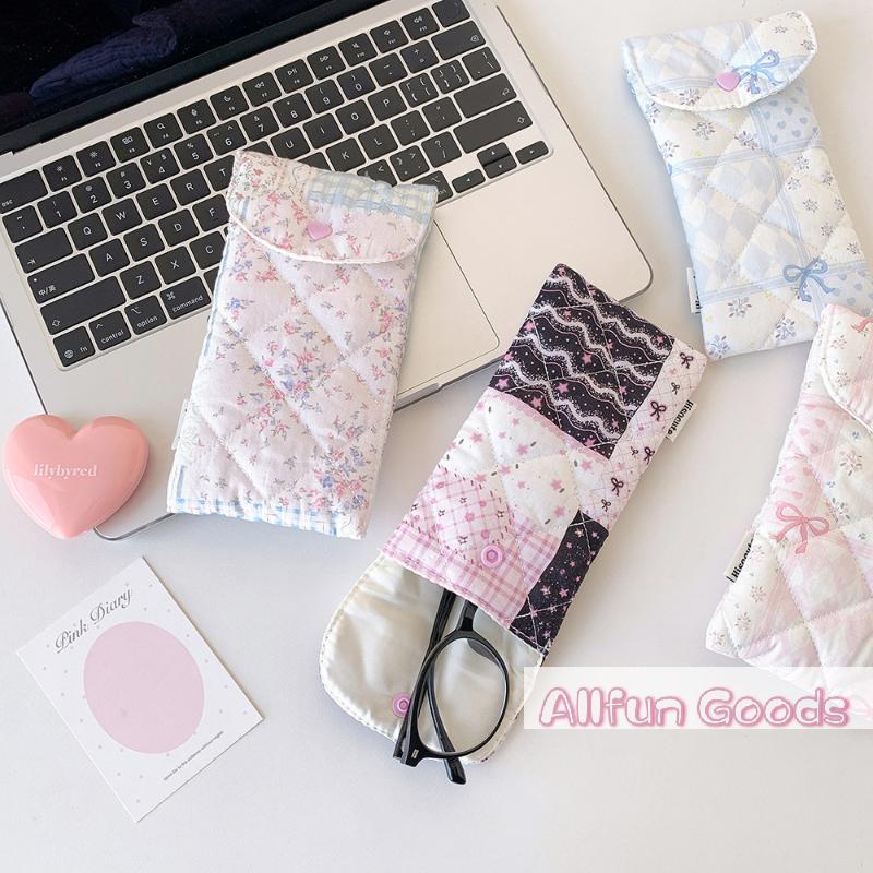 1Pcs Fashion Floral Bow Snap Pen Bag Student Stationery Girl Portable Glasses Storage Bag Large Capacity Travel Makeup Bag Gifts