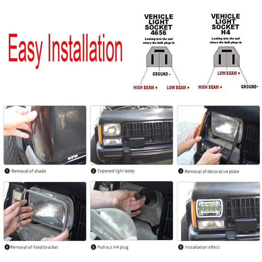 1 Pair 240W 5X7inch 7X6inch LED Headlight Hi-Lo Beam Halo DRL for Jeep Cherokee Wrangler XJ YJ