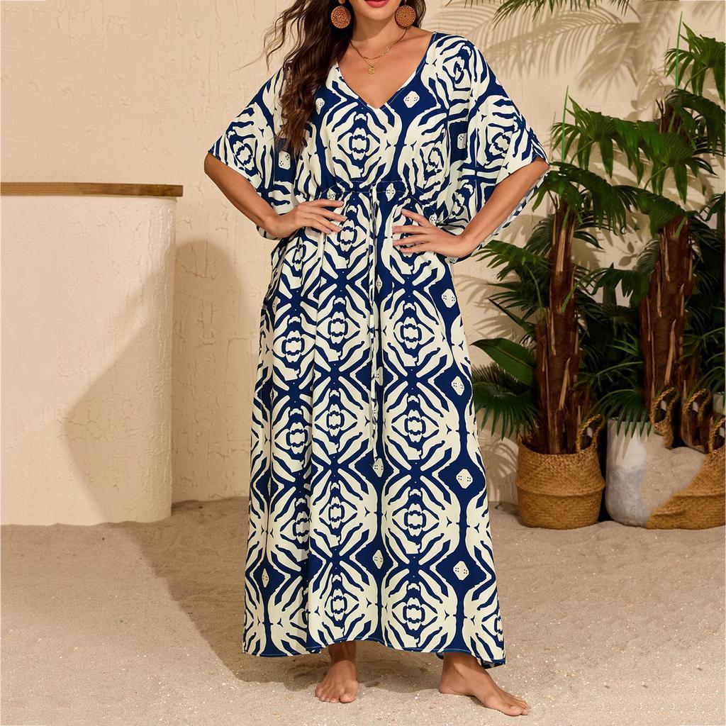 Women's Summer Casual, Comfortable, Loose-Fitting Drawstring Beach Cover-Up And Vacation Dress