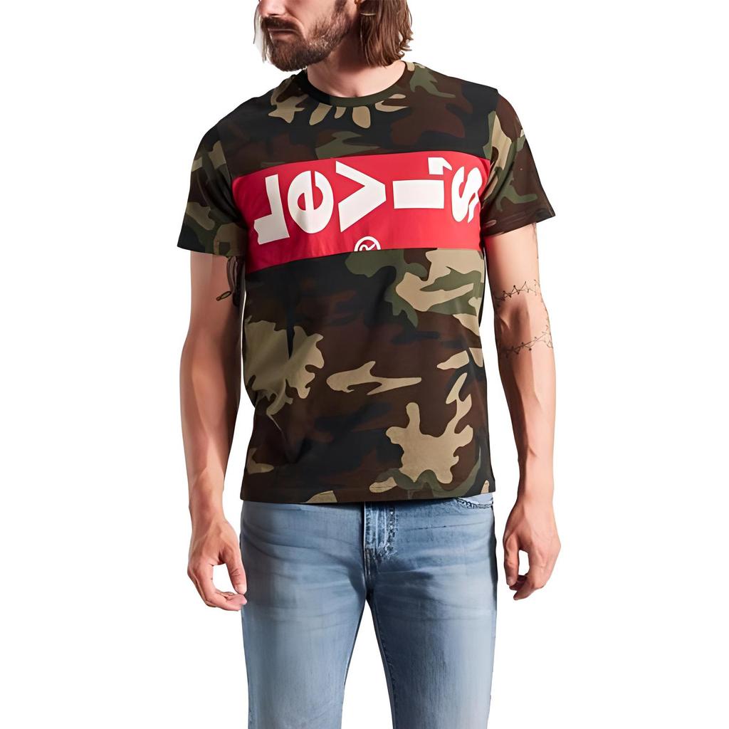 Levis Color Block Letter Print Comfortable Short Sleeve T-Shirt Men Tops Camouflage 69846-0001