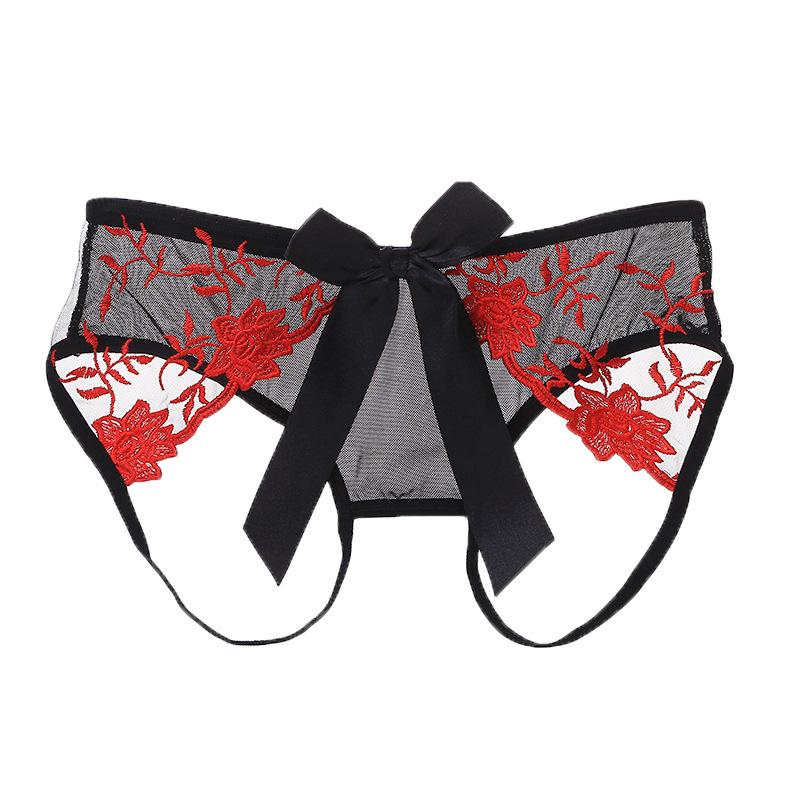 Women's Underwear Transparent Real Shot Sexy Embroidery Open-file Temptation Briefs Beautiful Buttocks Low Waist Pants 3017