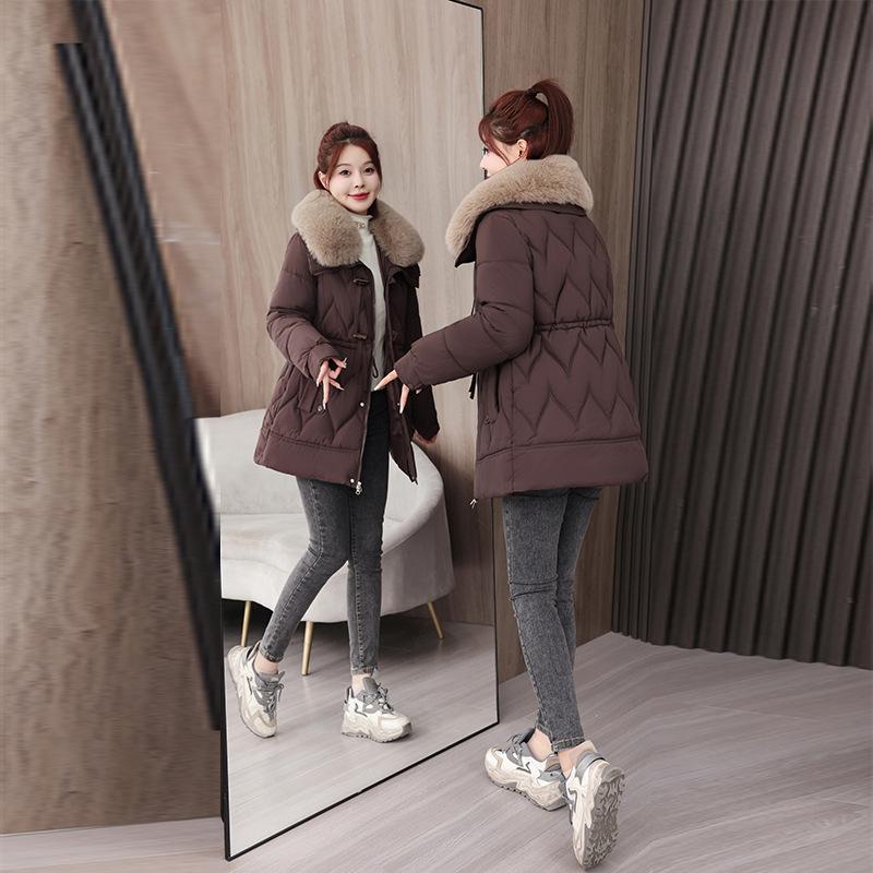 Mom's Cotton-padded Clothes with Velvet Foreign Style Middle-aged and Elderly Women's Warm Medium and Long Down Cotton Clothes