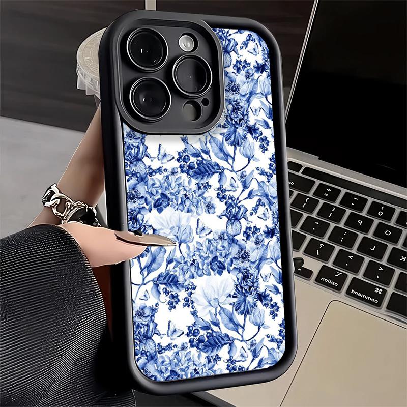 Phone Case for iPhone 17 Air 16E 15 16 Pro Max Blue And White Porcelain Pattern Cover 14 Plus 13 12 Mini Soft Shell Silicone Fun