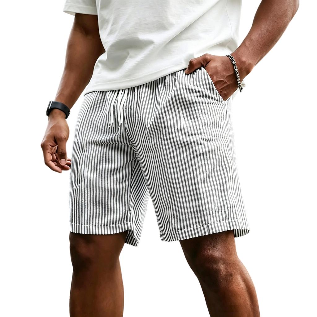 Pantaloncini a righe da uomo con coulisse in vita, casual, vestibilità ampia, a cinque tasche, sportivi, per primavera ed estate, design comodo e traspirante
