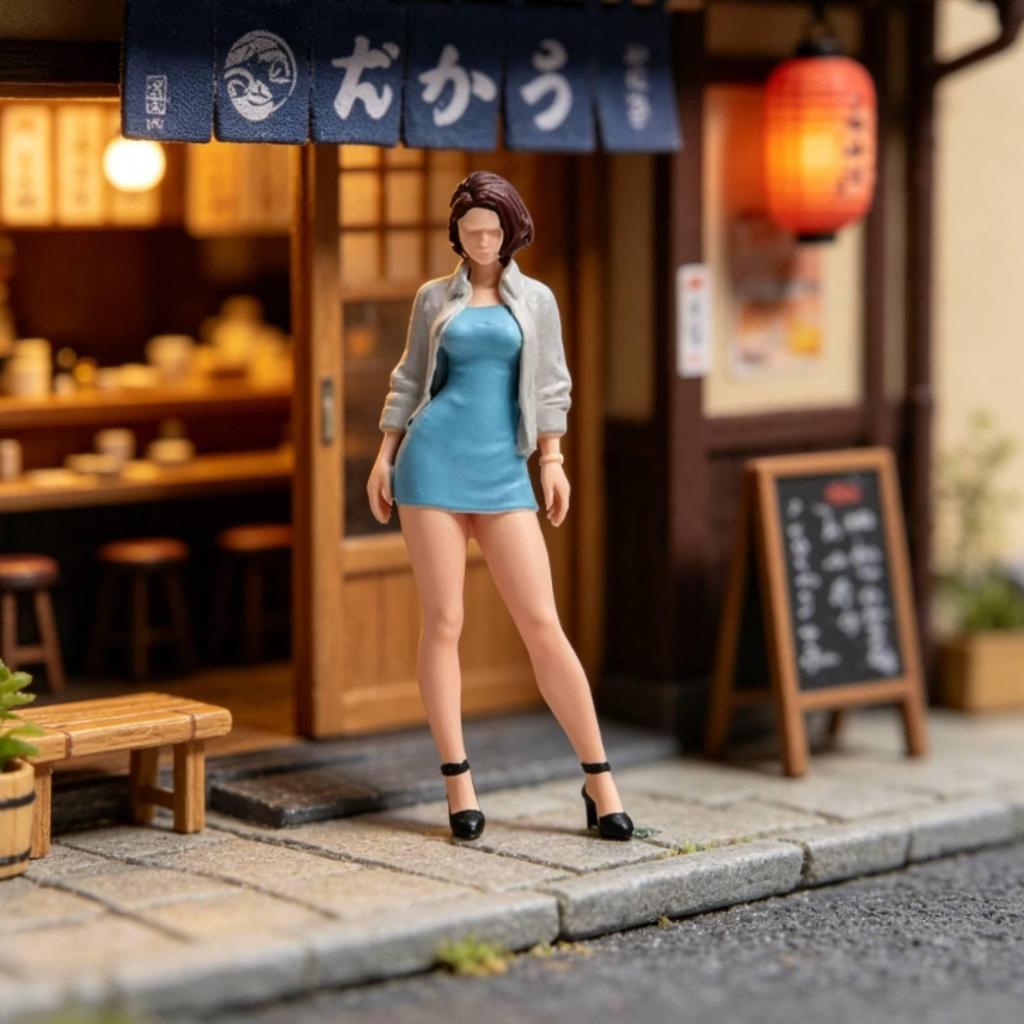 Blue Dress Mini Figure Realistic Intricacy Resin Female Detailed