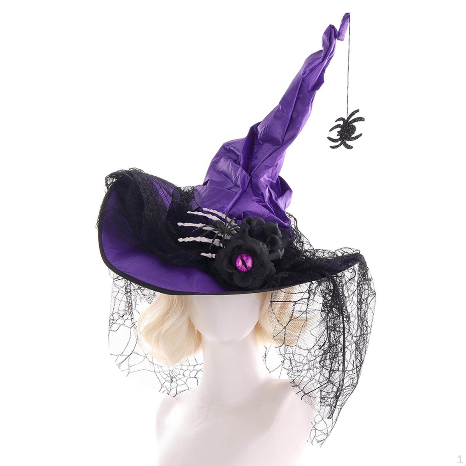 

Halloween Witch Hat Photo Props Party Favors Multi Purpose Easy to Wear Cap Purple Black