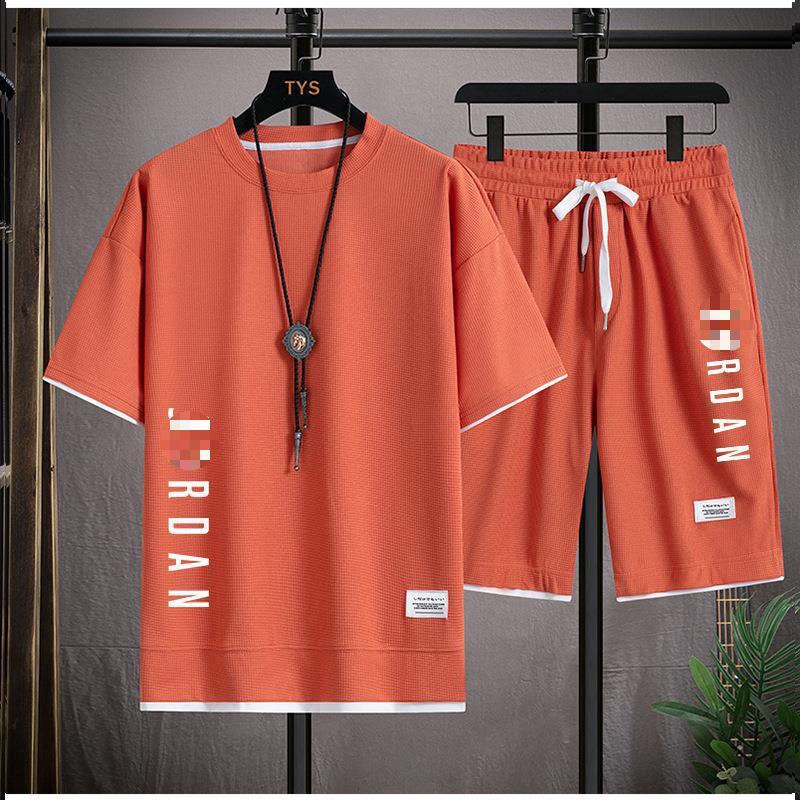 Men's Waffle Knit Short-Sleeve T-Shirt & Shorts Set, Casual Summer Sportswear