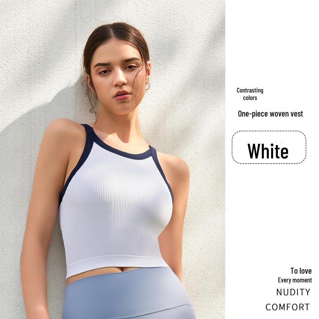 2025 High Elastic Contrast Color Sports Bra – Women's Shockproof Fitness Yoga Vest with Fixed Cups for Autumn/Winter