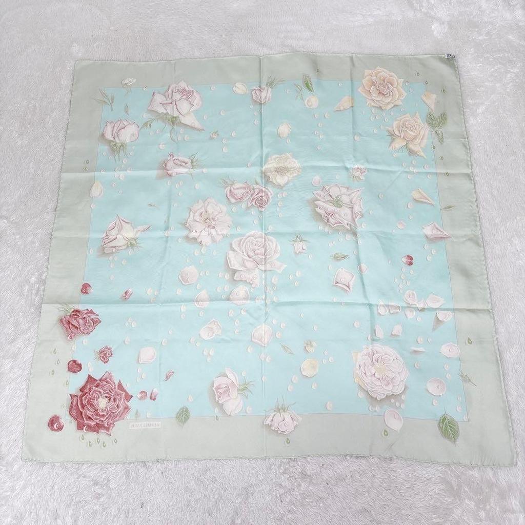 Used HERMES Hermes Carre 90 Rose de Roses Rose Drop Silk Scarf