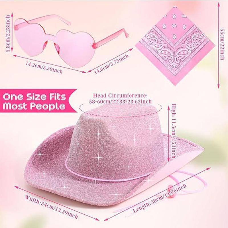 Pink Glitter Cowboy Hat Three-piece Set, Western Cowboy Glitter Cowboy Hat, Halloween Composite Cowboy Hat