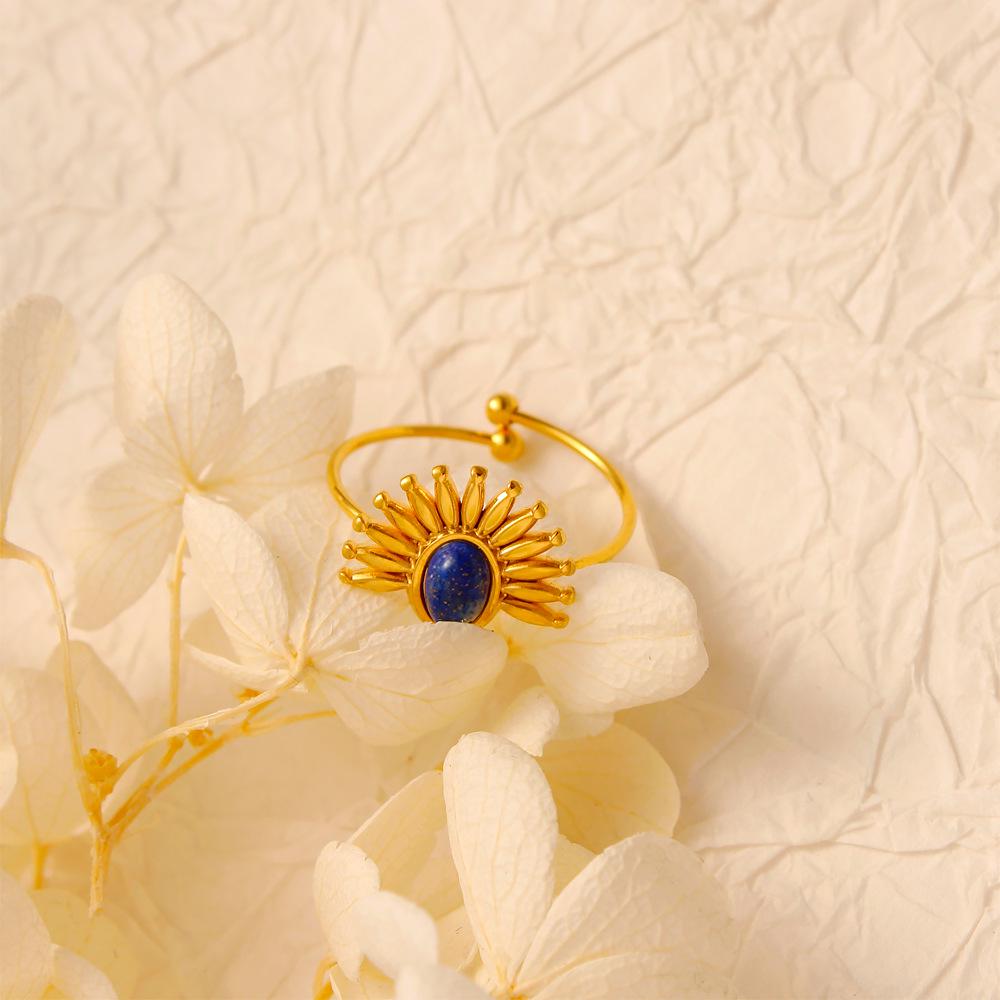 Retro Stainless Steel Open Ring with Inlaid Turquoise - European & American Style