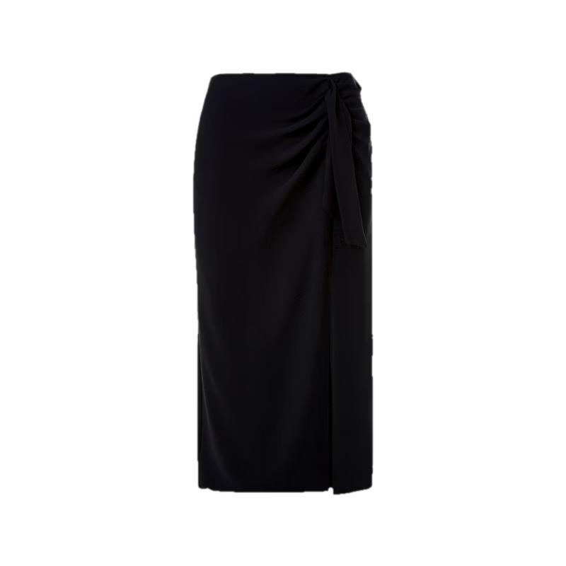 LANCY Triacetate H-line Pleated Midi Skirt L
