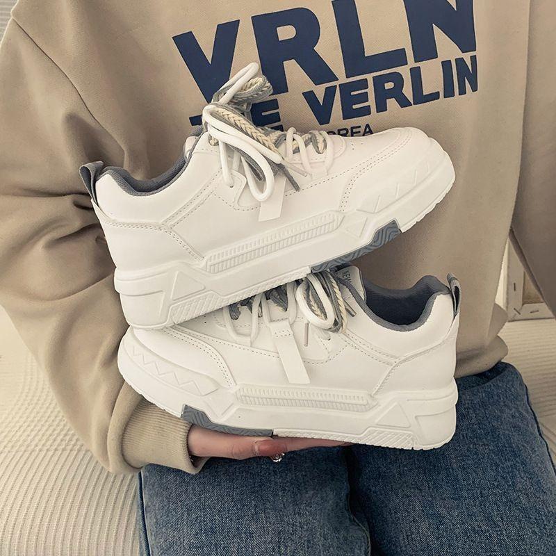 

Summer new muffin thick-soled color matching lace-up casual single shoes women s fashion breathable lightweight sports little white shoes 40 серый