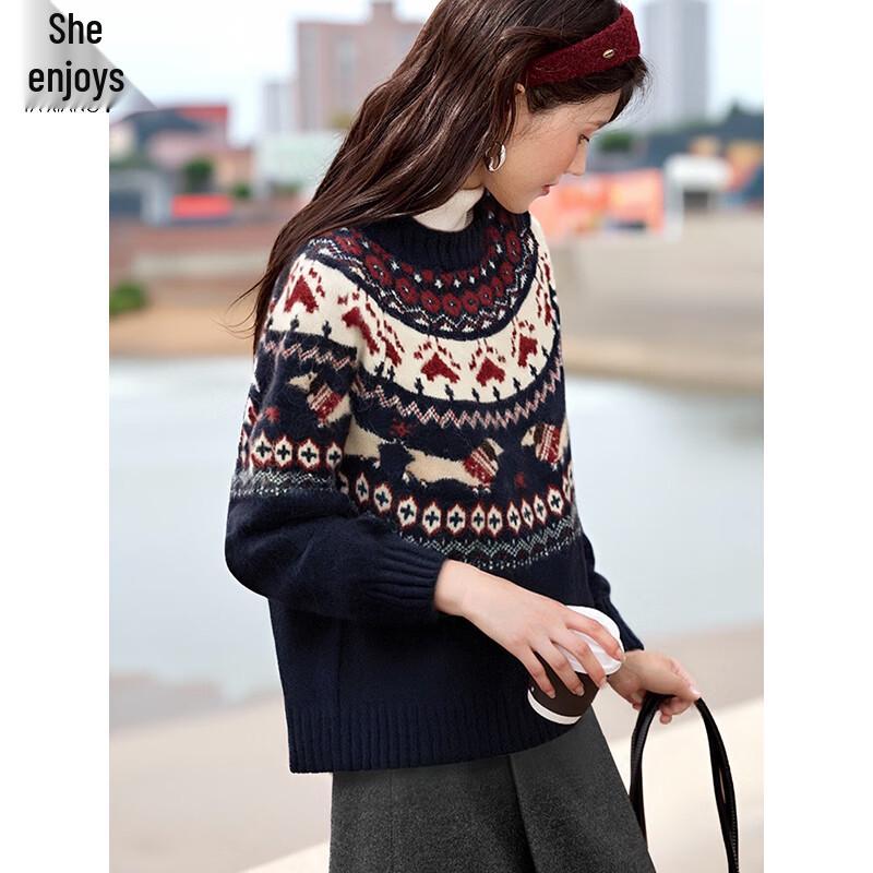 Women's Fair Isle Jacquard Round Neck Knit Sweater