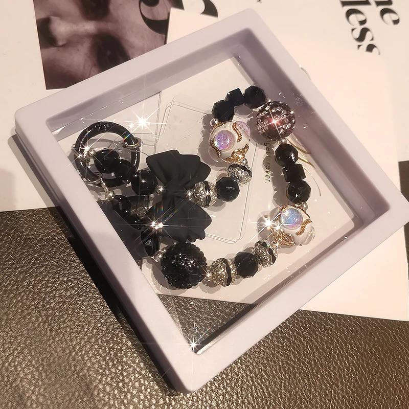 Mobile Phone Lanyard Wrist Ornament Gold Border Heart Pendant Crystal Bead Bracelet Universal Anti Loss Lanyard for Phone Cases