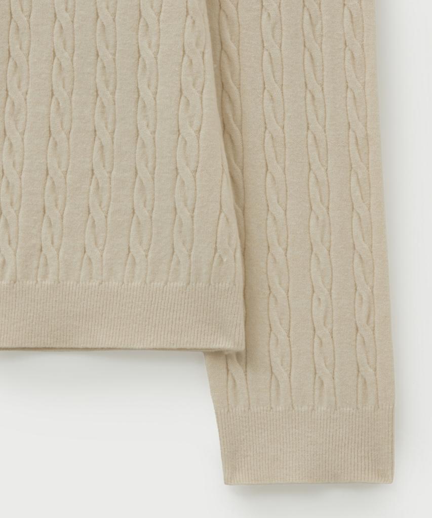 Seteo Plain Cable Crew Neck Knit Cream