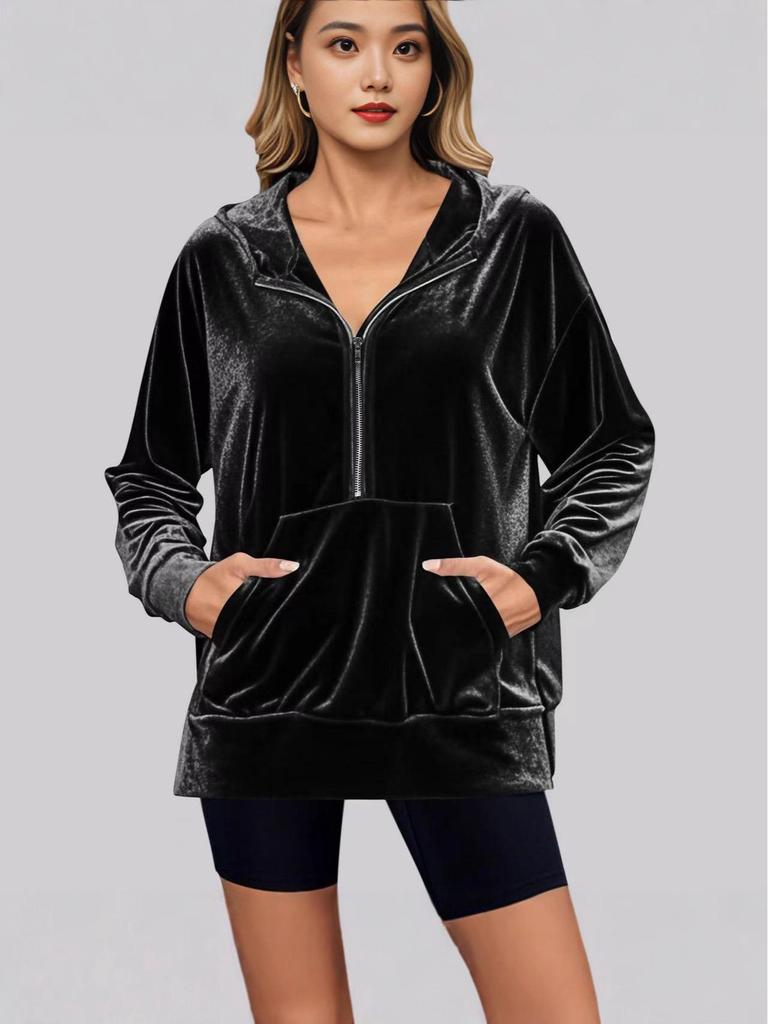 2025 AW Damen Goldener Samt Kapuzenjacke Locker Langärmlig mit Reißverschluss