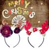 Festive Red Velvet Reindeer Antlers Headband With Floral Design For Girls