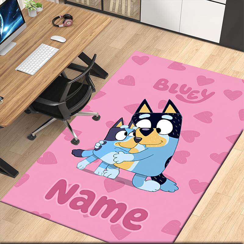 Custom Name Bluey Printed Carpet, Rug for Office Chair Living Room Bedroom Kitchen Room Decor Gifts.