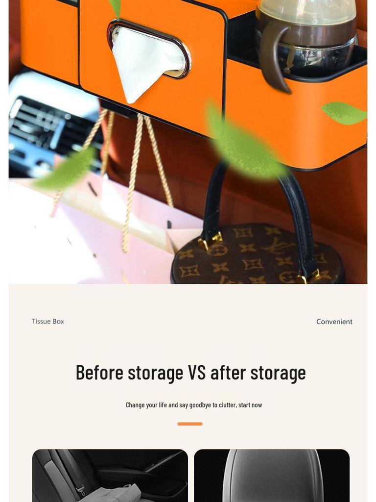 **Multifunctional Car Seat Back Organizer with Tissue Box and Cup Holder Hooks**