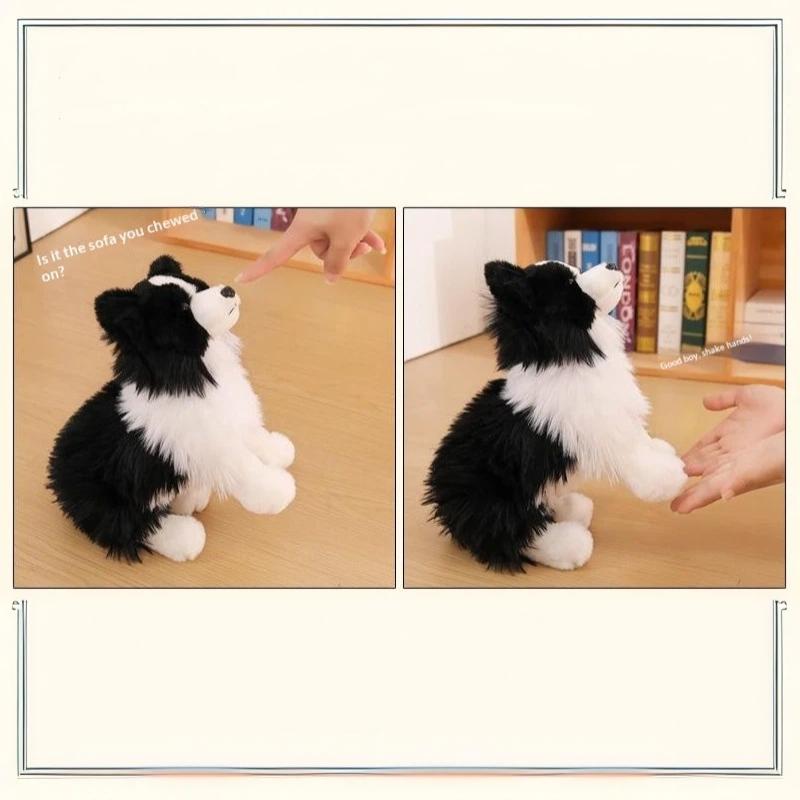 Realistic Border Collie Stuffed Plush Toy Soft Lifelike Dog Doll for Pet Play Companion Kids Christmas Gift