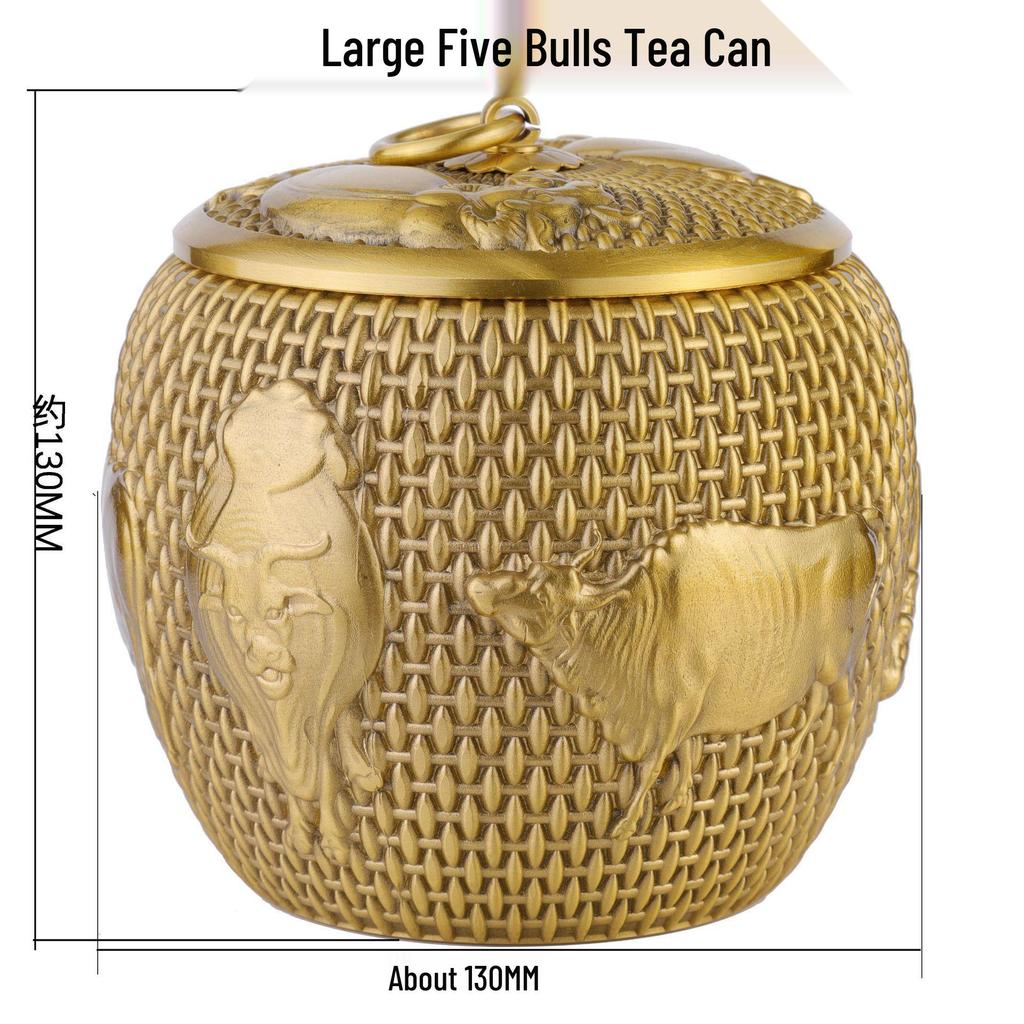 Kowloon Brass Five Bulls Tea Caddy Desk Ornament