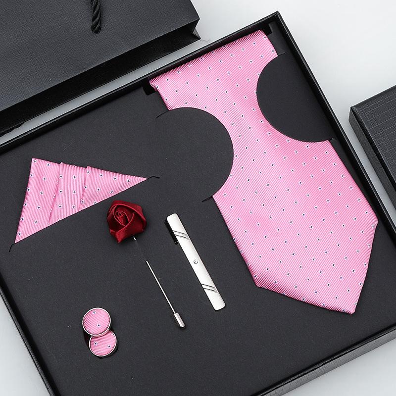 Tie Bow Tie Six-Piece Tie Men'S Dress Business Korean Edition Blue Black Red 8Cm Wedding Groom Tie