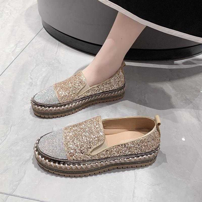 Spring large size casual single shoes women's new shoes platform flat bottom rhinestone fashion women's shoes