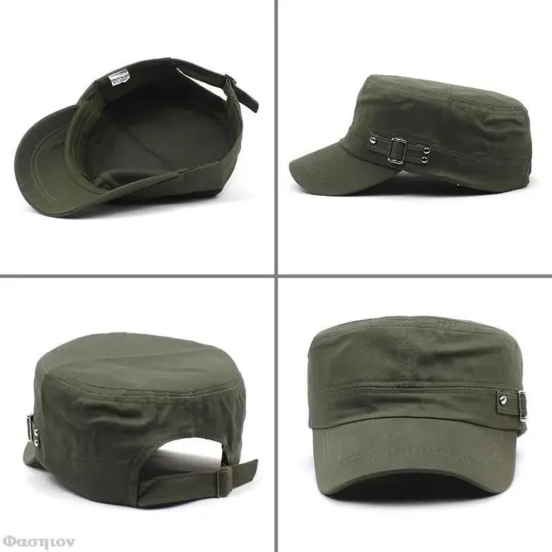 Ready Stocked Army Cap Men Women Pure Color Washed Cotton Flat Top Summer Autumn Adjustable Chapeau Visor HatHot Sell