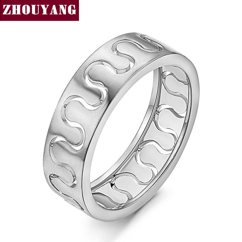 ZHOUYANG Wire Drawing Rings For Women Top Quality Fashion Design Hollowed-out Process Rose Gold Color Ring Full Sizes R376