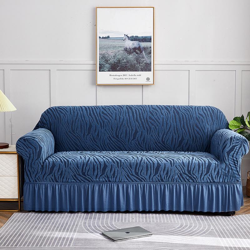 Thickened Elastic Jacquard Ruffle Sofa Cover for Three-Seater, Dustproof and All-Season.