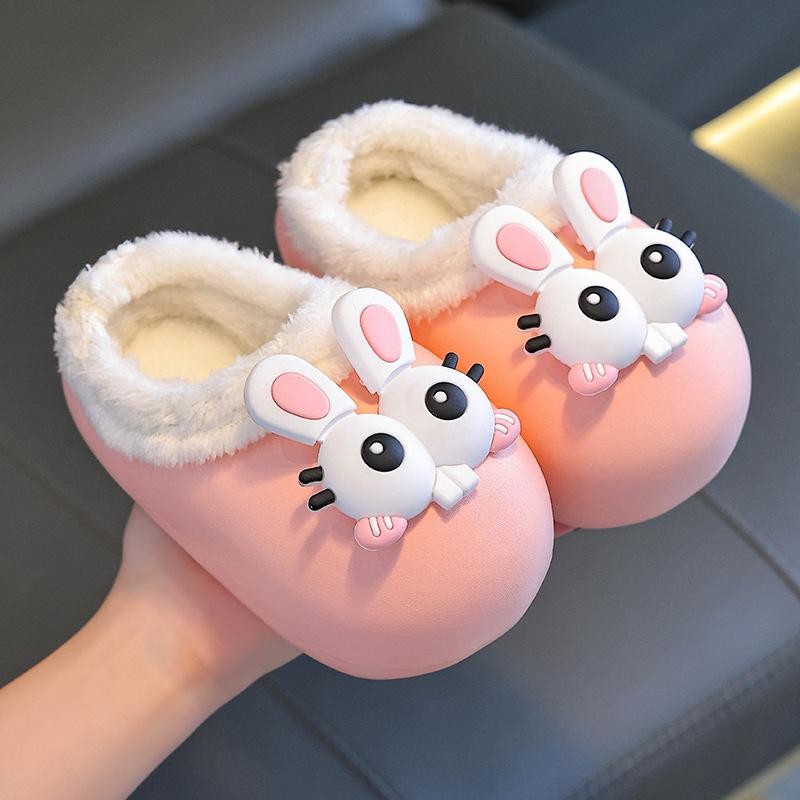 EVA Cute and Warm Cotton Slippers for Boys and Girls, Waterproof and Non-slip Home Children's Slippers, Autumn and Winter Furry Shoes
