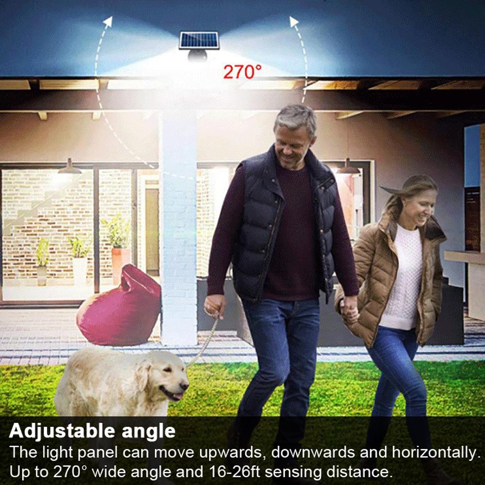 Solarbetriebene Wandleuchte mit hoher Helligkeit für Zuhause, 74 LEDs, winkelverstellbares Licht für den Außenbereich, wasserdicht, menschlich