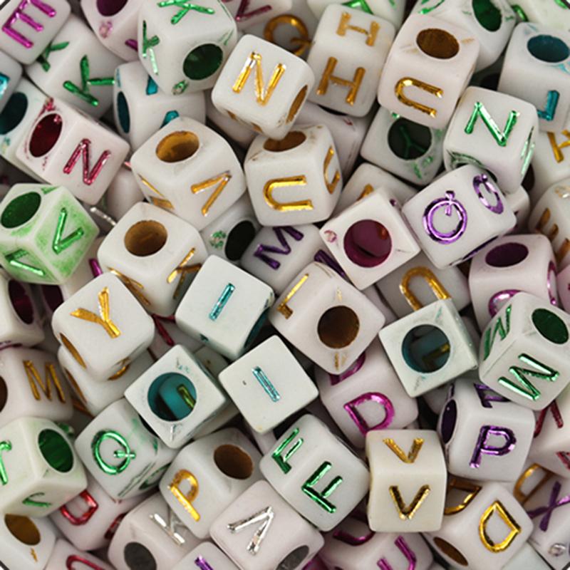 100Pcs/Lot Trendy Acrylic Square Alphabet Beads Large Hole Letter Loose Spacer Bead Jewelry Handmade Bracelet Making Supplies