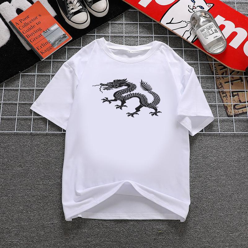 Fashion Dragon Printing Women Aesthetic T-Shirt Tops Summer Graphic Casual T-Shirt Women New Style White Women's Clothes