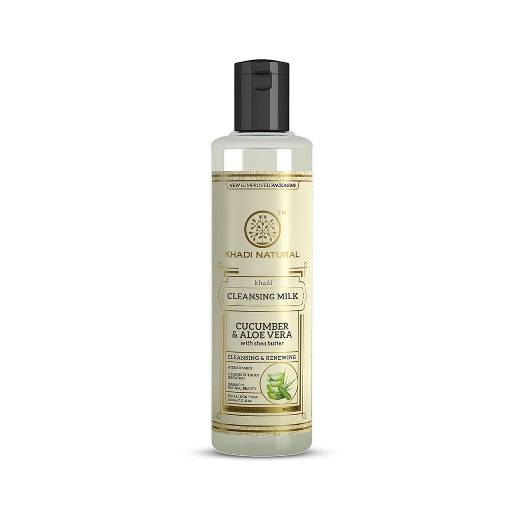 Khadi Natural Cucumber & Aloe Vera Cleansing Milk 210ml | Makeup Remover for Nourished, Toned Skin | Rich Antioxidants, All Skin Types