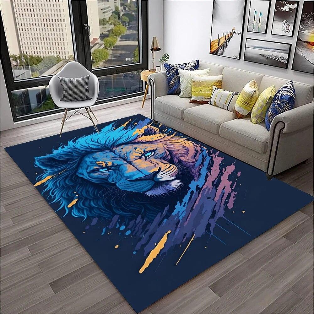 Cartoon Lion Animals Dream 3D Carpet Rug for Home Living Room Bedroom Sofa Doormat Decor,Kid Play Area Rug Non-slip Floor Mat