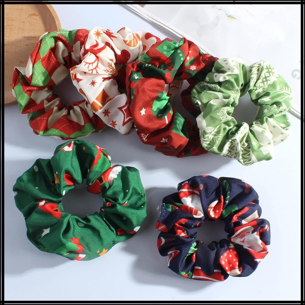 White Fang Scrunchie Hair Hair High AZ538 Tie, Accessory, Printed, Elasticity, Stylish, Women's, (Dark Green)
