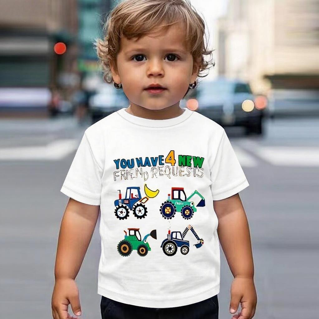 Summer Round Neck Vehicle Themed 3D Printed Top Fashionable Casual Short Sleeved Children's Boy T-shirts
