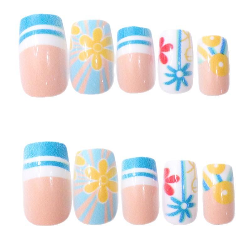 New Manicure Summer European And American Hawaii Beach Coconut Tree Classic French Short Square Wearing Armor