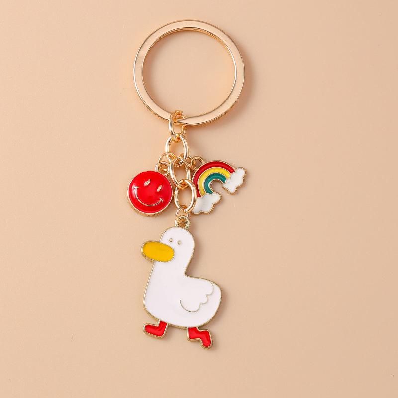 Cute Enamel Dog Penguin Duck Keychain Animal Rabbit Key Ring for Women Girls Handbag Pendants DIY Jewelry Accessories