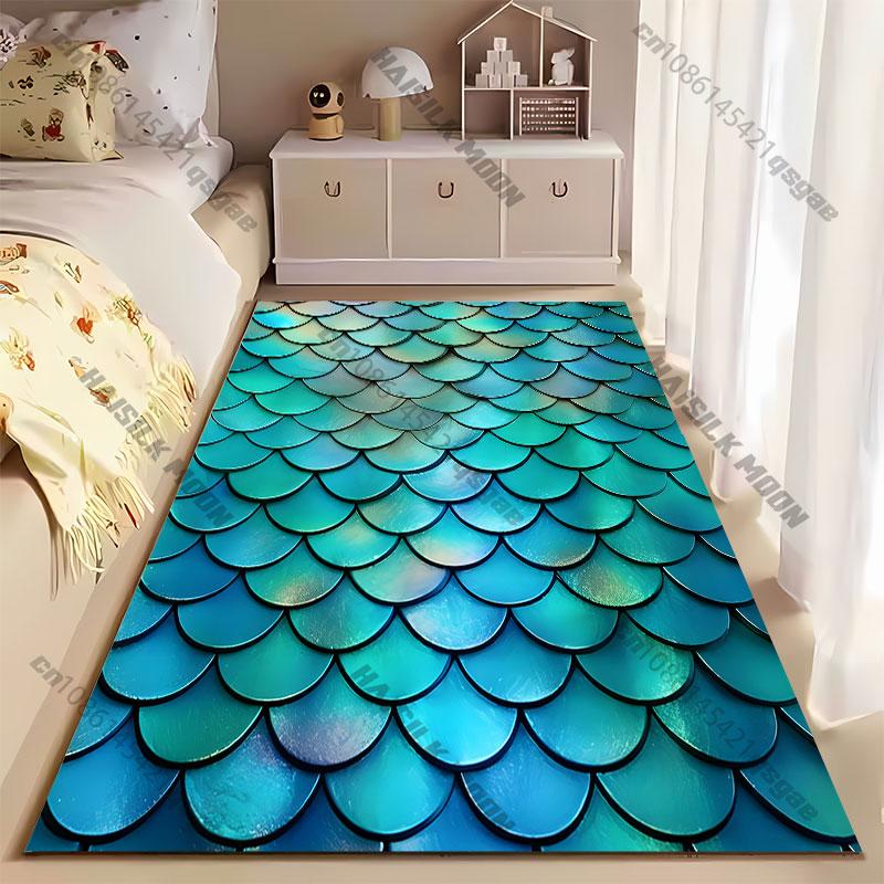 Colorful Iridescent Fish Scales Carpet Yoga Living Room Room Decor Children's Crawling Mat Doormat Area Rug Games Mat