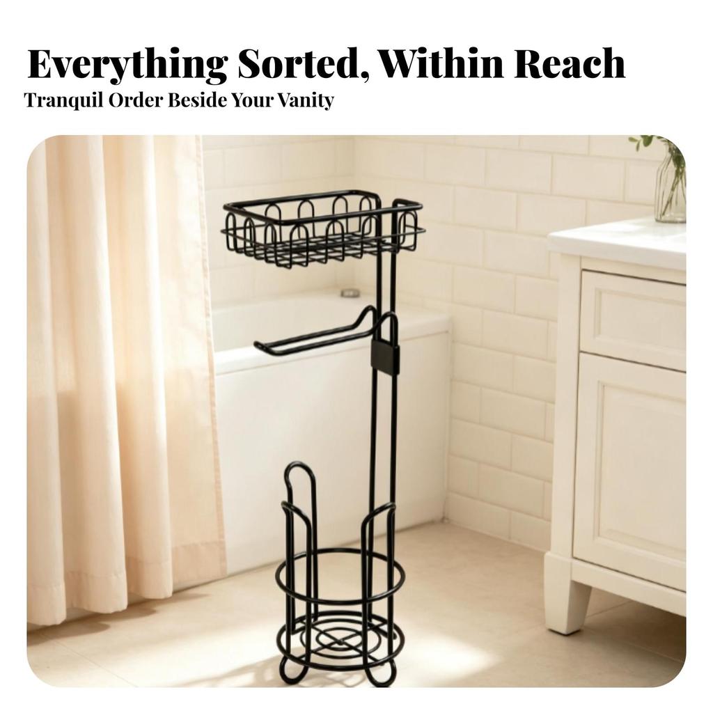Freestanding Toilet Roll Stand Space-Saving for Guest Bathrooms