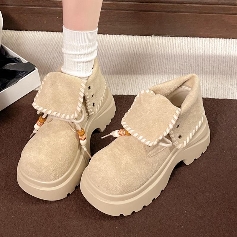 Women Platform Ankle Boots Beaded Trend 2025 Casual New Shoes Snow Boots Winter Woman Sneakers Lace Up Zapatos Mujer