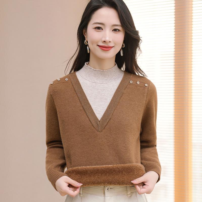 

Многослойный флисовый свитер мамы: Теплый, стильный топ для осени и зимы XL (for 110-120 jins) кофейный