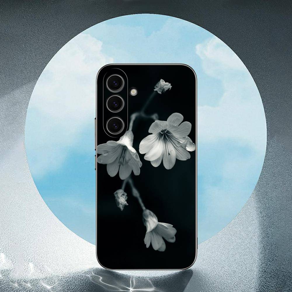 Black White Flower Luxury Black Phone Case For Samsung Galaxy S23 S24 S25 Ultra S22 Plus S21