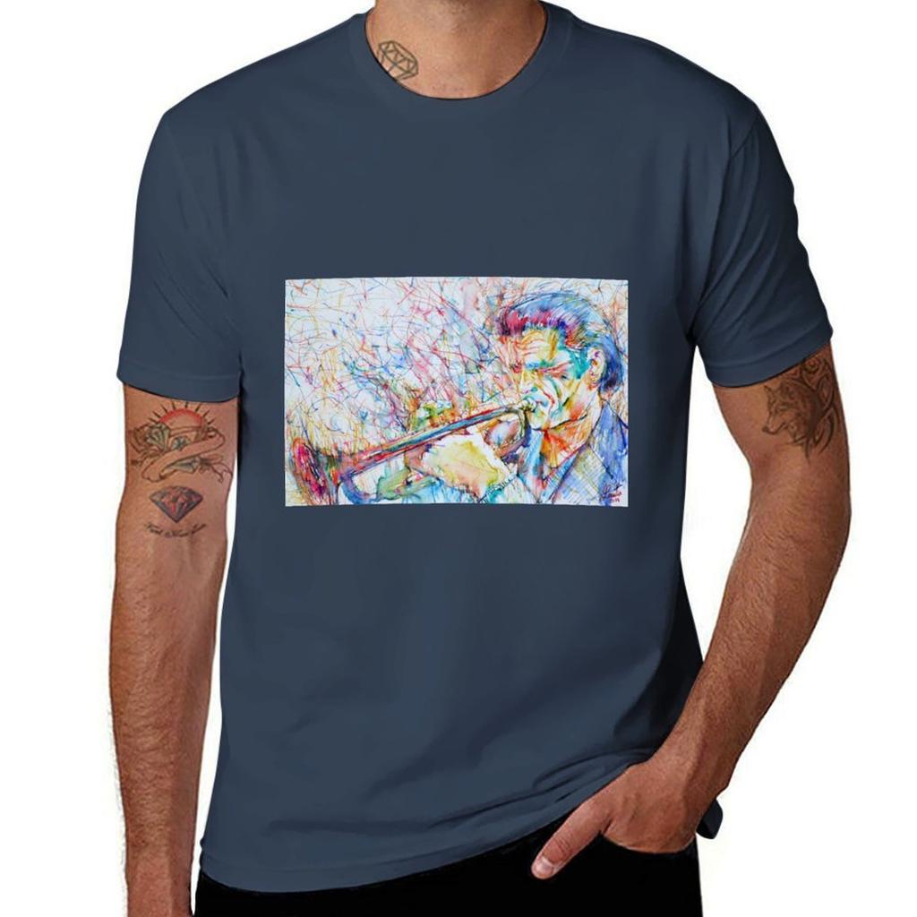 Chet Baker Aquarell und Buntstifte Porträt T-Shirt Outdoor Aktivität Sport T-Shirt
